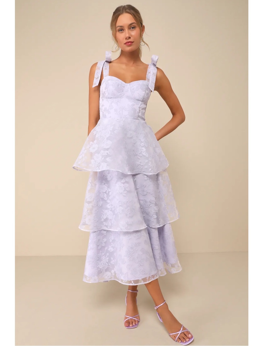 Lulus Glamorous Sweetie Lavender Burnout Tie-Strap Bustier Midi Dress Large